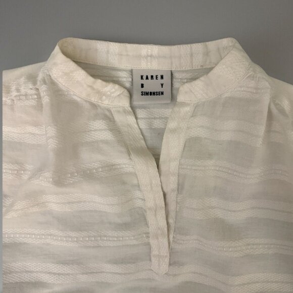Karen By Simonsen White Cotton Blouse, Size XS, V-Neck, Short Sleeve, Lightweigh - Picture 4 of 9
